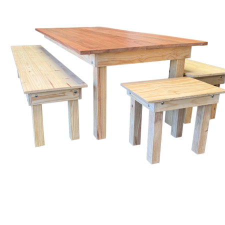 Meranti and Pine wooden table and bench set