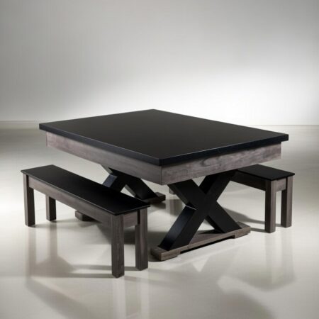 X Leg Pool Table With Matching Benches and Top