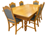 Preowned Solid Oak Pool Table with Dining Top & 6 Matching Chairs